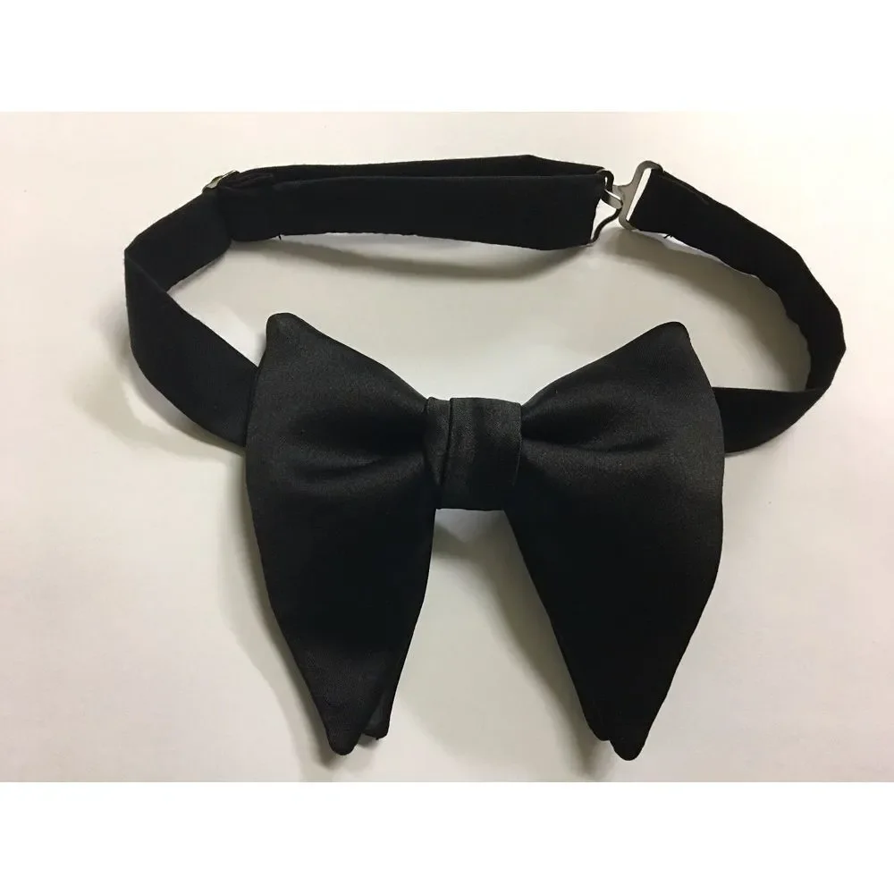 Handmade Black Satin Bow tie Vintage‎ style 70s Bowtie Pretied